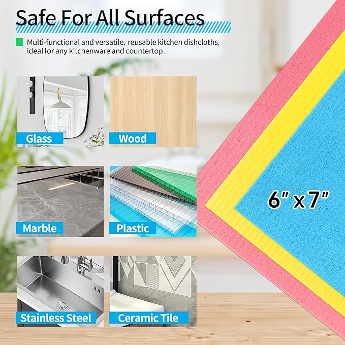 Swedish Dishcloths for Kitchen 10 Pack, Multicolor Dish Cloth, Absorbent Dish Towels for Kitchen, Multipurpose Cellulose Sponge Cloths, Reusable Paper Towels for Home & Kitchen