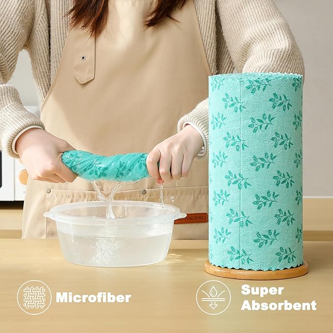 Microfiber Cleaning Cloth Roll,80 Pack Cleaning Towels,Lint Free Rags Paper Towels & Tear Away Reusable Towels,Washable Shop Rags Floral Wipe Cloth,Wash Cloths Dish Rags for Car Kitchen Window