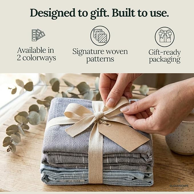 CLOUDSCAPE Kitchen Towels - 6 Pack: Quick-Drying Dish Towel for Kitchen Essentials, 18”x28” Cotton Blended Ribbed Hand Towel with Hanging Loop - Highly Absorbent, Dish Cloths for Washing Dishes -AIG