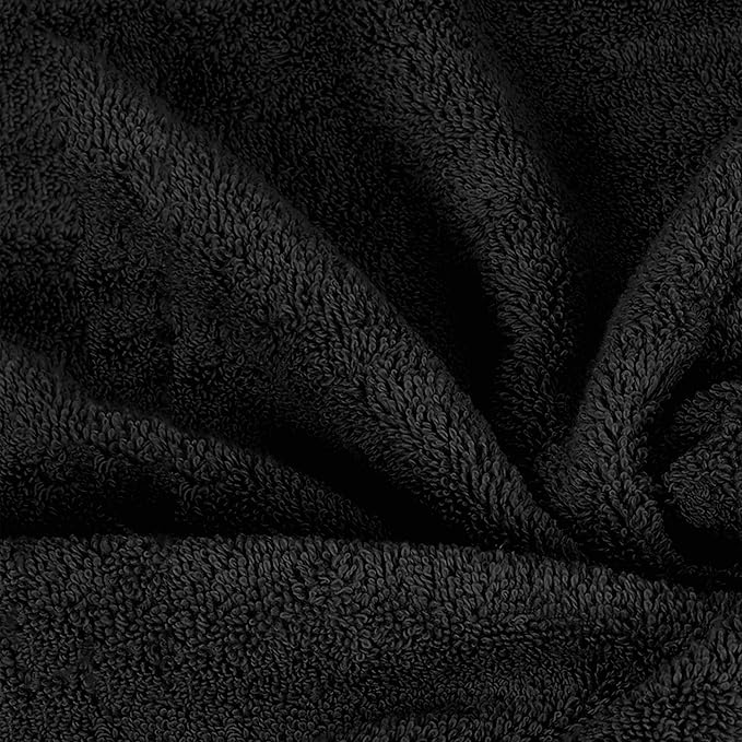 Mocassi Luxury 100% Turkish Cotton 6-Piece Towel Set - Ultra Soft, Quick Dry Highly Absorbent Premium Spa Hotel Quality Bath Towels, Includes 2 Bath Towels, 2 Hand Towels and 2 Washcloths, Black