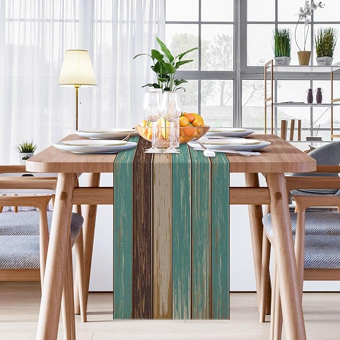 Emvency Farmhouse Table Runner, Vintage Green and Brown Art Painting for Kitchen Coffee Table Family Dinners Holiday Parties Wedding Events Decor(13x60 inch)