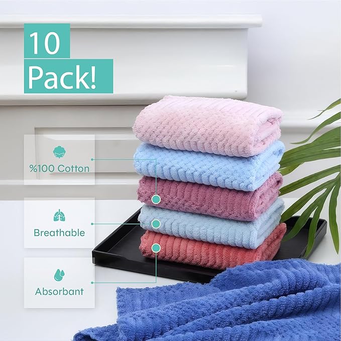 10 Pack Kitchen Towels and Dishcloths Sets, 12 X 12 Inches, Absorbent Dish Towels for Kitchen, Microfiber Cleaning Cloth, Dish Cloths for Washing Dishes (Multicolored)