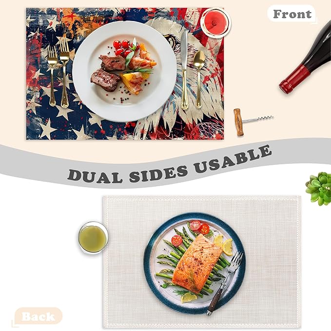 American Flag Placemats Set of 6,Bald Eagle Heat Resistant Table Mats Washable Place Mats for Party Kitchen Farmhouse Home Dining Holiday Decor 12x18 Inch