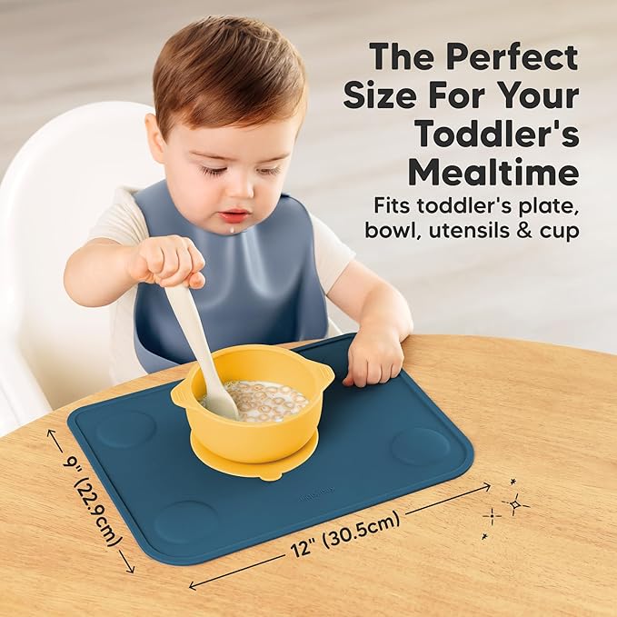 KeaBabies 2pk Silicone Placemats for Toddlers, Kids - 12x9 Non Slip Suction Baby Silicone Placemat for Restaurants, Dining Table,Travel, Easy to Clean,Food Grade/BPA-Free,Small Baby Table Mat(Valiant)