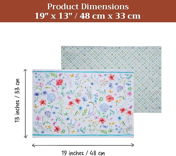 Maison d' Hermine Placemats Set of 4 100% Cotton Washable Cloth Place Mats Reusable Table Mats for Kitchen Dining Party Wedding Gifts for Mothers Day Spring/Summer (Just Floral, 13" x 19")