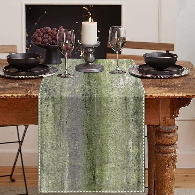 Emvency Farmhouse Table Runner, Vintage Olive Green and Grey Abstract Art Painting for Kitchen Coffee Table Family Dinners Holiday Parties Wedding Events Decor(13x108 inch)