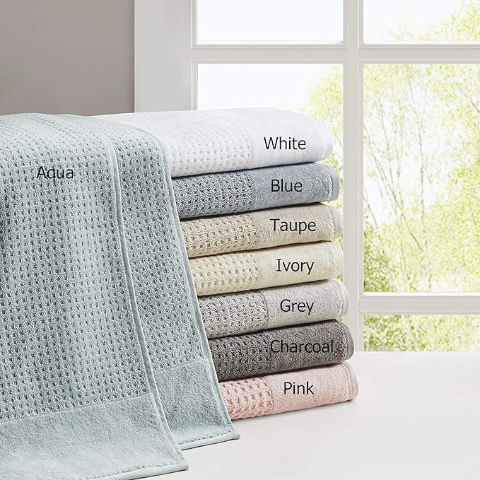 Madison Park Spa Waffle 100% Cotton Luxurious Towel Set, Premium Texture Waffle Weave, Highly Absorbent, Quick Dry, Hotel & Spa Quality Wash Clothes for Bathroom, Assorted Sizes, White 6 Piece