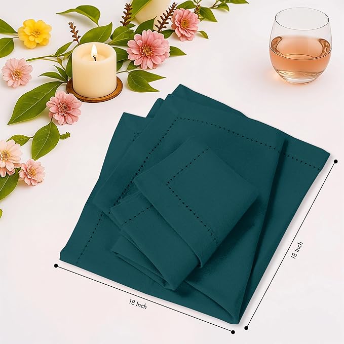Ruvanti Cloth Napkins Set of 12, 100% Cotton High GSM 18x18 Inches, Hem Stitched Corners, Soft, Washable, Highly Durable & Absorbent, Perfect for Parties, Christmas, Thanksgiving Dinners – Deep Teal
