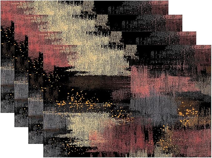Batmerry Artwork Dark Tones Placemats, Artistic Expression Muted Color Washable Linen Table Mats for Kitchen Table Double Insulation Decor Dining Set Indoor Outdoor 12X18 in Set of 4