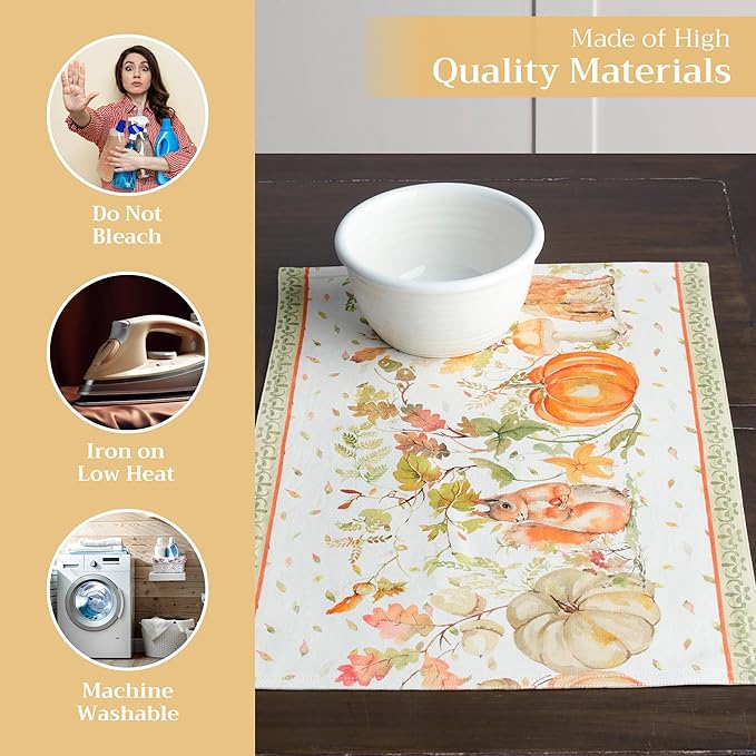 Maison d' Hermine Placemats Set of 4 100% Cotton Washable Cloth Place Mats, Reusable Table Mats for Thanksgiving Christmas Decorations Kitchen Dining Party Wedding (Pumpkin Passion, 13" x 19")