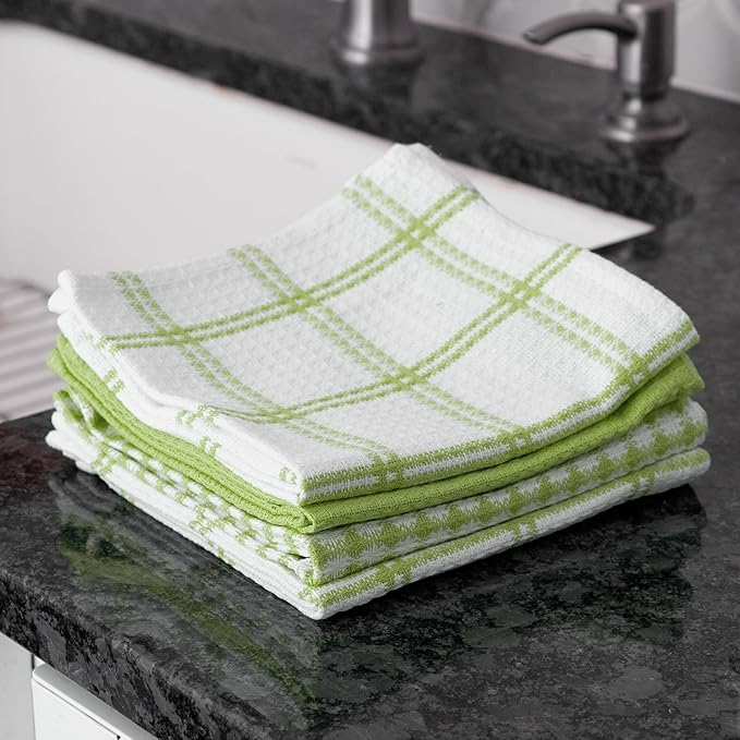 T-Fal Premium Waffle Dish Cloths: Highly Absorbent, Super Soft Long Lasting - 100% Cotton, 12"x13" Towel for Cleaning & Drying, (4-Pack), Green