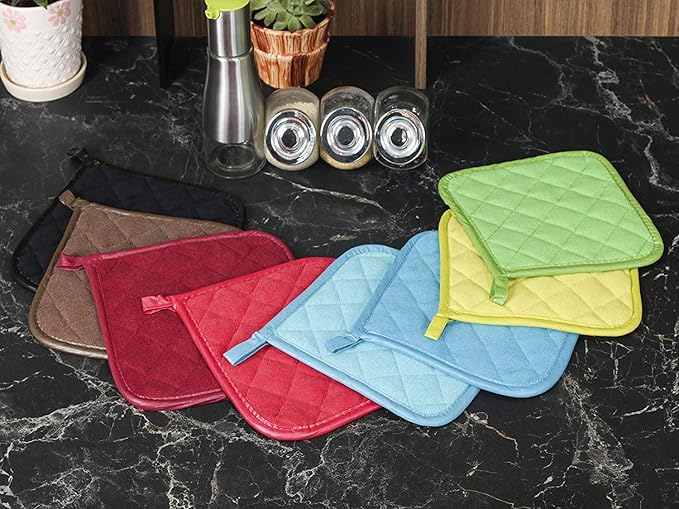 Joyhalo 4 Pack Pot Holders for Kitchen,Cotton Oven Holder with Great Heat Resistance,Non Slip Hot Pads for Kitchen Clearance,Brown