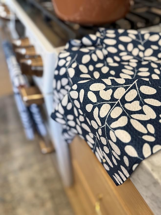|| 3 Pack|| Kitchen Towels || Dish Towels || Tea Towels || Highly Absorbent || Hanging Loop || Dish Cloths || Modern || Designer Prints (Navy/tan)