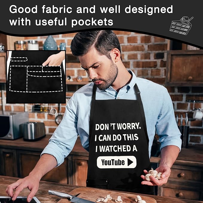 Funny Cooking Chef Apron with Pockets BBQ Kitchen Work Aprons Birthday Dad Creative Gifts