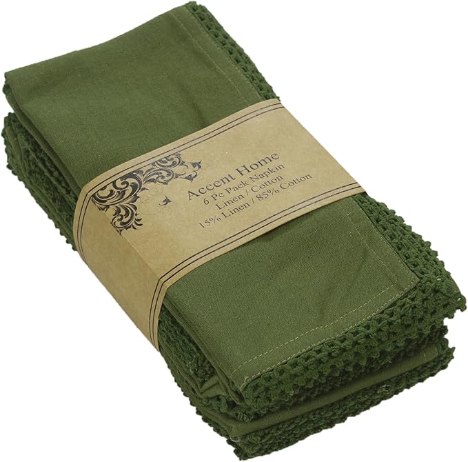 ACCENTHOME Olive Green Cloth Napkins Set of 6 18x18 inch Cotton Dinner Napkins - Washable Soft Premium Hotel Quality Reusable Napkins Perfect Table Napkins for Family Dinners, Weddings & Everyday Use