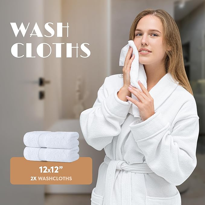 White Bath Towel Set of 6 - 100% Cotton Highly Absorbent Towels for Bathroom, 2 Luxury Bath Towels 650GSM, 2 Hand Towels, 2 Washcloths