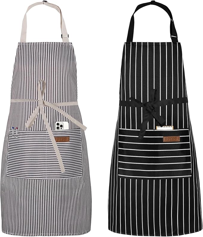 Serrenf 2 Pack Apron, Cooking Kitchen Aprons, Adjustable Bib Apron with 2 Pockets for Men Women Chef Apron