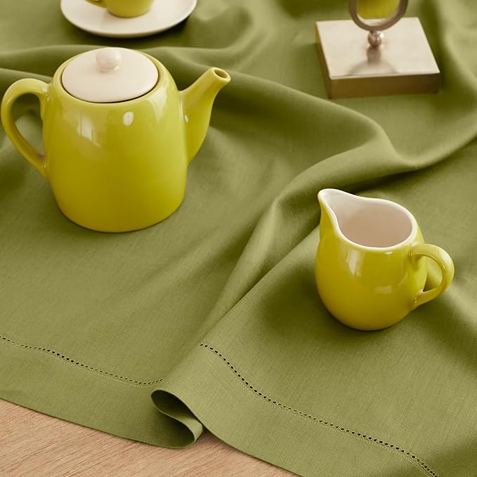 Solino Home Linen Placemats Set of 4 - Classic Hemstitch Avocado Green Placemats 14 x 19 Inch - 100% Pure Linen Table Mats for Spring, Summer, Mothers Day