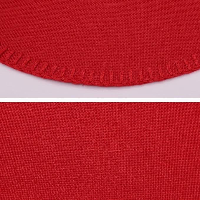 Round Placemats Set of 6, 15 Inch Linen Fabric Table Placemats, Heat Resistant, Wrinkle Free Washable Placemats Kitchen Place Mats Set of 6 for Dining Table Party Table (Red, 6)