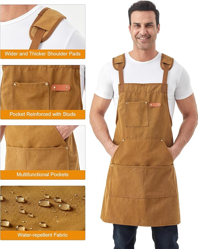 Nanxson Canvas Work Apron, Heavy Duty Carpenter Welding Apron with Wide Braces, Ideal for Gardening and Carpenters