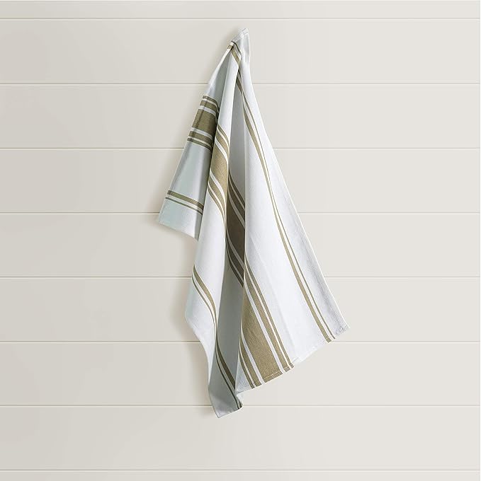 Kitchen Towels Set – Pack of 6 (20’’ x 30’’) Extra Large Premium Cotton Dish Towels for Kitchen – Super Striped Towels – Absorbent – 100% Cotton – with Hanging Loop – Beige