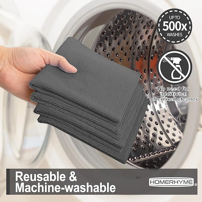 Microfiber Cleaning Cloth, 12 Pack Grey Cleaning Rags,12" X 11" Lint Free Dish Towels Wash Cloths, Reusable Microfiber Towels for Home and Kitchen Bathroom Apartment Cleaning Supplies