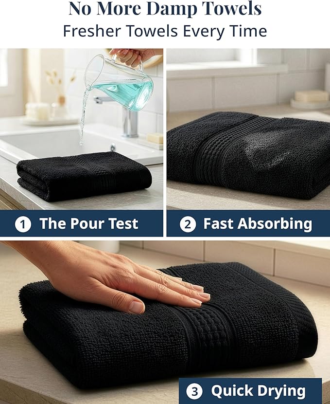 Black Hand Towels for Bathroom - 6 Pack (16"x28"), 100% Ringspun Cotton Hand & Face Towel - Soft, Prevent Fraying, Fade and Shrink Resistant - Daily Use Gym Towels for Men & Family Bathroom Hand Towel