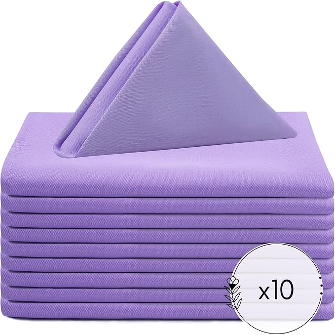 Your Chair Covers Cloth Polyester Napkins, 20 x 20 Inch, Washable Dinner Fabric Linen Napkins with Hemmed Edges for Restaurant, Wedding and Holiday Pack of 10 (Lavender)