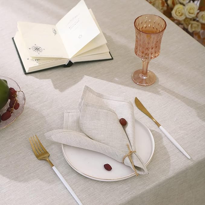 Simple&Opulence Textured Tablecloth 100% Linen Table Cloth, Kitchen Dinning Tabletop Decoration, for Outdoor and Indoor Use (Basic Linen, 54"×72")