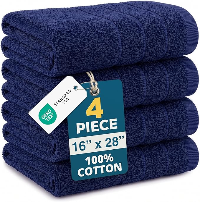 Casa Platino Hand Towels for Bathroom - 4 Pack (16"x28") - 100% Cotton Hand & Face Towels - Durable, Lightweight & Quick Dry - Affordable Bathroom Hand Towel, Everyday Essential for Dorm Rooms - Navy