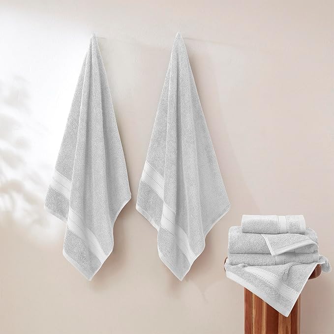 Modern Threads - Spun Loft 6-Piece 100% Combed Cotton Towel Set - Bath Towels, Hand Towels, & Washcloths - Super Absorbent & Quick Dry - 600 GSM - Soft & Plush, Gray