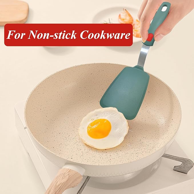 Silicone Spatula Turner Set of 2, Heat Resistant Pancake Spatulas for Nonstick Cookware Pan, Wide Cooking Spatula for Omelette Egg Fish, Small Spatulas Thin Flexible for Kitchen Use, Dishwasher Safe