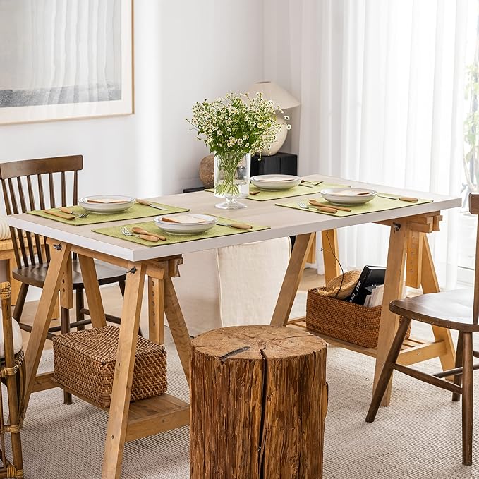 Kevin Textile Spring Burlap Linen Placemats Set of 4 Heat Resistant Dining Table Place Mats Washable Kitchen Table Mats, 13 x19 inches, Linden Green