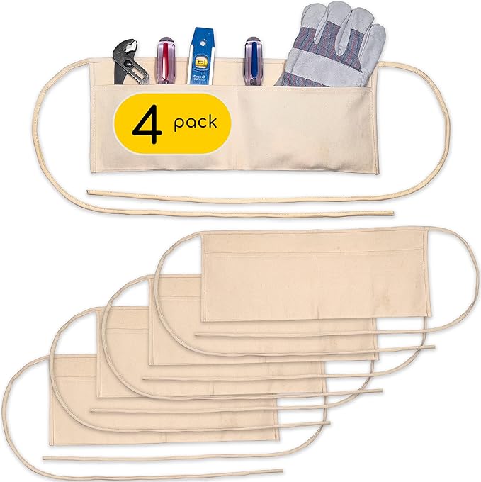 LABELPLASH 2 Pocket Canvas Work Waist Nail Apron Belt Washable Tool Utility Gardening Woodworkers Roofers Artists & Crafts