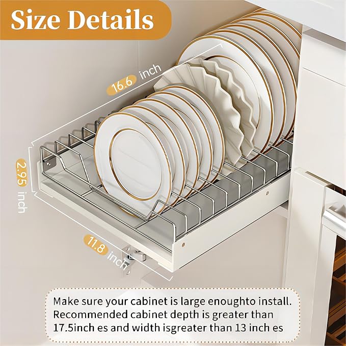 Pull Out Cabinet Organizer Fixed with Adhesive Nano Film, Slide Out Dish Drying Rack for Kitchen Cabinets, Pull Out Drawer for Kitchen Under Sink Organizer