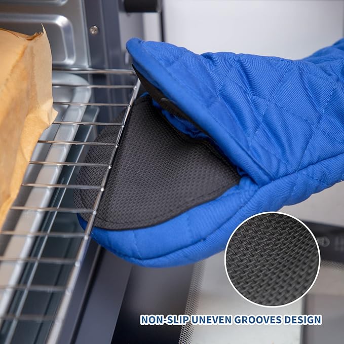 ARCLIBER Oven Mitts and Potholders, 4 PCS Heat Resistant Kitchen Gloves, Non-Slip Rubber Surface, Ideal for Cooking, Baking, Grilling, Barbecue,Navy Blue