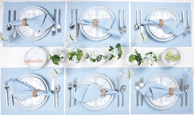Solino Home Sky Blue Linen Napkins Set of 4-100% Pure Linen Hemstitch Dinner Napkins 20 x 20 Inch for Spring, Summer, Mothers Day - Classic Hemstitch