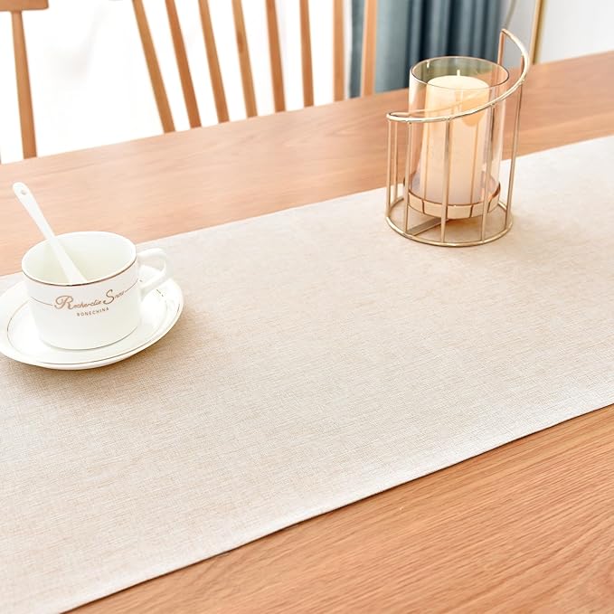Farmhouse Rustic Table Runner Neutral Faux Linen Table Runners Water Resistant Short Table Runner 36 inches for Living Room Dresser Bedroom Kitchen Dining Party 13x36 Inch