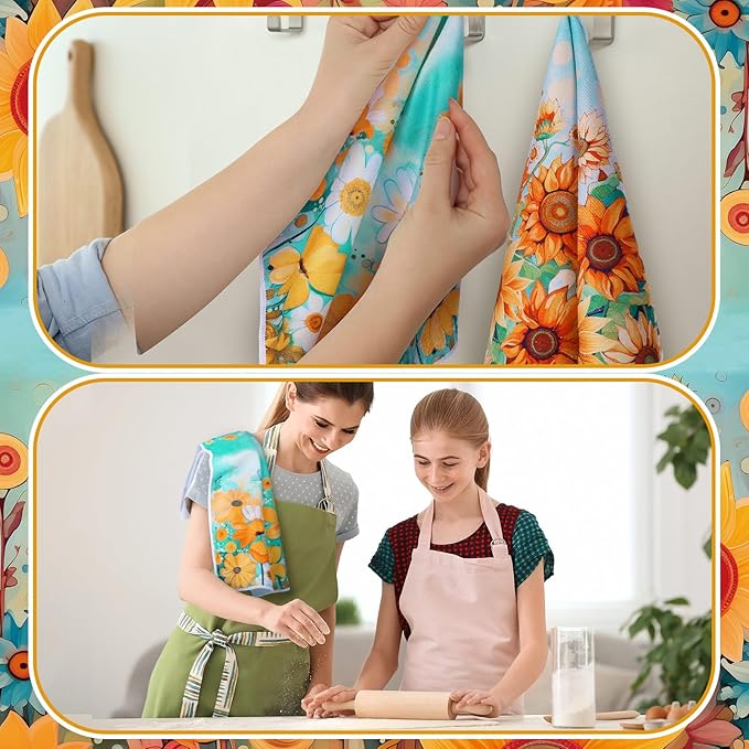 Bencailor 6 Pcs Sunflower Kitchen Towels Sunflower Absorbent Dish Towels Colorful Decorative Tea Watercloth for Summer Kitchen Cooking Home Cleaning, 16 x 24 Inches