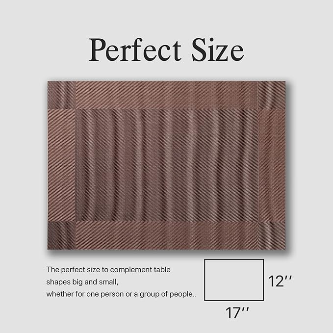 Placemats Set of 8 - Easy Clean Woven Vinyl Placemats for Dining Table, Indoor/Outdoor Place Mats, Washable PVC Table Mats（Brown Cube）