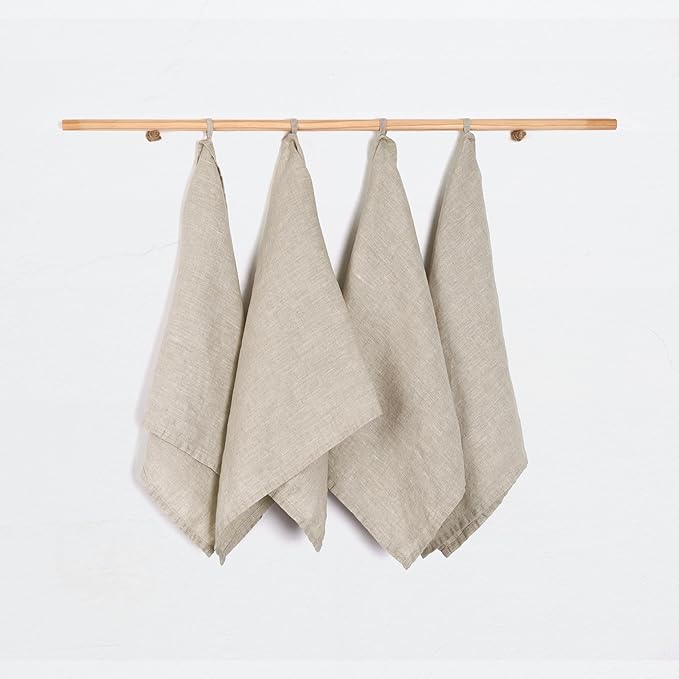 100% Linen Tea Towels - 14 x 28 Inch Pure French Linen Kitchen Dish and Hand Towels (Set of 4) (Natural Linen)