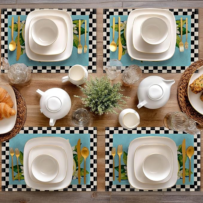 HOMETITUTE Placemats Set of 4 12x18 inch Lemon Pattern Spring Table Mats for Dining Table Linen Placemats Farmhouse Decorations Kitchen Decor Desk Mat for Outdoor Home Party Kitchen Seasonal Dining