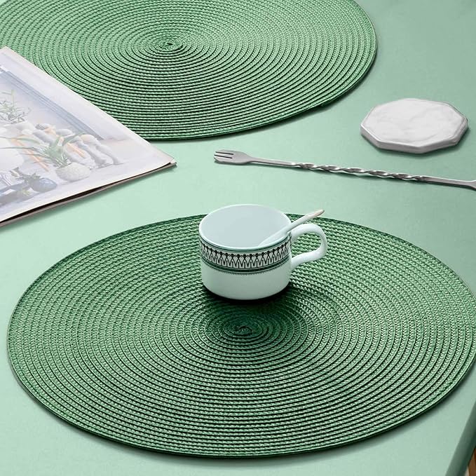 AHHFSMEI Round Placemats Set of 4 Heat Resistant Washable Non-Slip Woven Braided Table Mats for Dining Table Kitchen & Home Decor (Olive Green,4)
