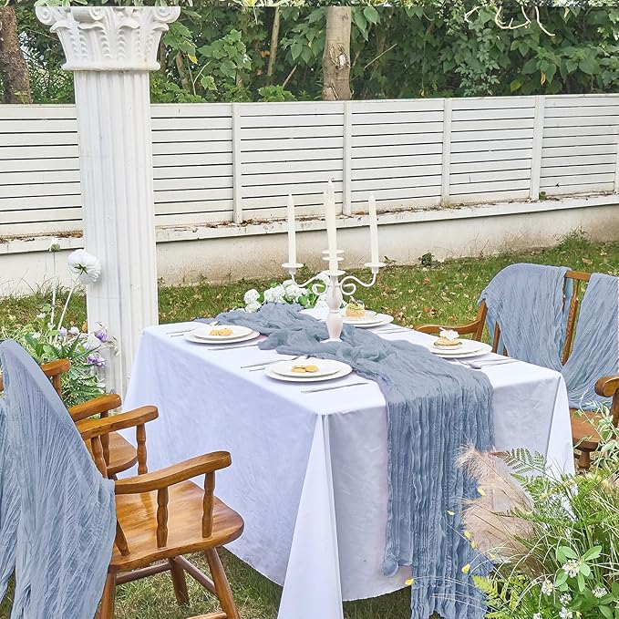 IVAPUPU 10 Pcs Cheesecloth Table Runner - 10ft Dusty Blue Spring Boho Gauze Cheese Cloth Table Runners for Baby Shower Decorations Wedding Party Garden Farmhouse