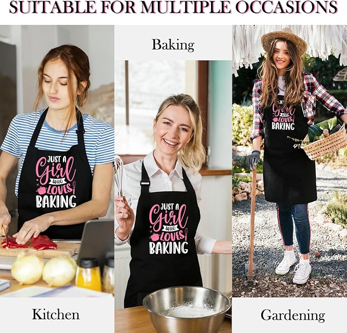 Black Baking Aprons for Women, Adjustable Cooking Baking Kitchen Aprons for Mom Chef with Pockets
