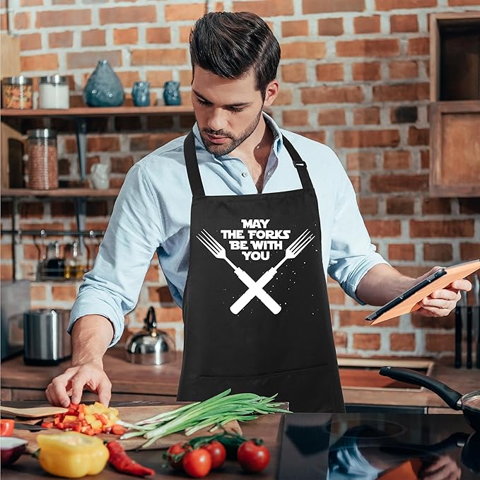 Xornis 100% Cotton Funny Apron for Men Women Adjustable Bib Aprons with 2 Pockets Grill Kitchen Cooking BBQ One Size Fits All
