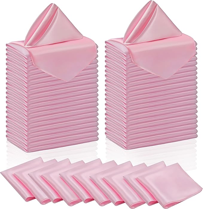 Manyshofu 60 Pieces Light Pink Satin Napkins - 20x20 Inches Cloth Napkins, Square Satin Fabric Napkin Set - Soft & Reusable Table Napkin for Wedding Dinner Party Lunch Banquet Restaurant Decoration