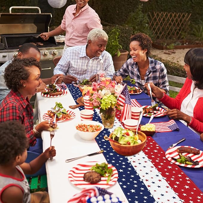 72 x 13 Inches Patriotic Table Runner, Red White and Blue Star Print American Flag Runner for 4th of July, Memorial Day, Veterans Day, and Independence Day Table Top Kitchen Decorations