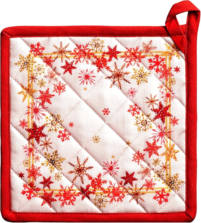Maison d' Hermine Pot Holders 100% Cotton Heat Resistant Potholders 8" x 8" Hot Pads with Loop for Thanksgiving Christmas Decorations BBQ Cooking Baking Handling Hot Pans (Pack of 1, Crystal Star)
