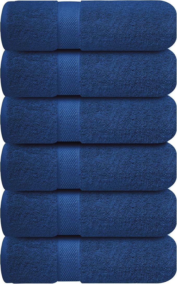 Infinitee Xclusives Hand Towels for Bathroom - Set of 6 (16x28 inches) 600 GSM, 100% Cotton Ultra Soft, Quick Drying, Hotel Quality Hand Towel Set (Tranquil Navy)